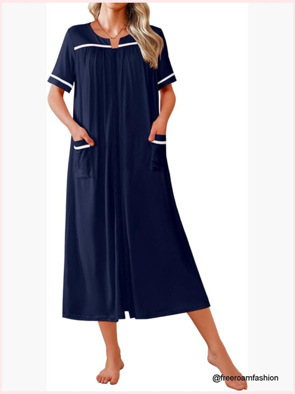 Zipper Robe for Women Short Sleeve Bathrobe Soft Lightweight Full Length - Picture 1 of 7